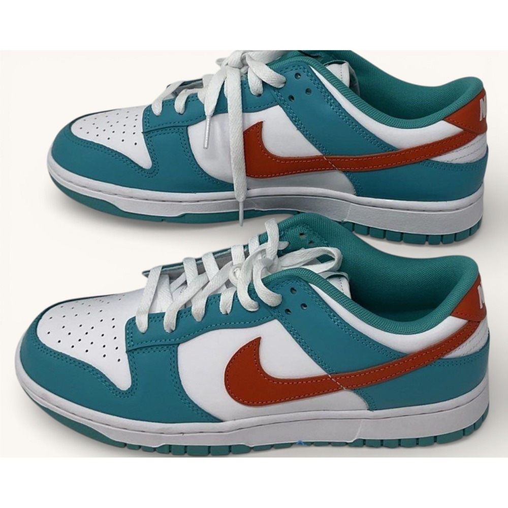 Nike Dunk Low Miami Dolphins Mens 10.5 White Teal Orange DV0833-102 Sneakers
